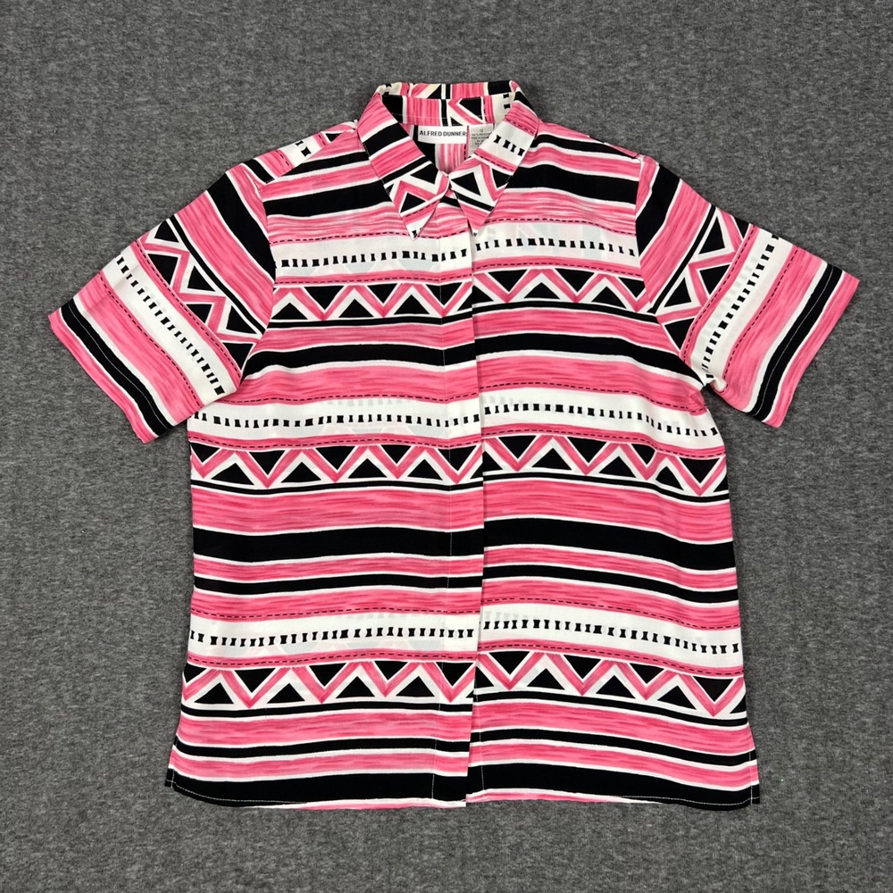 Alfred Dunner Tribal Geometric Button Up Top Women's 12 Pink Black Granny Core